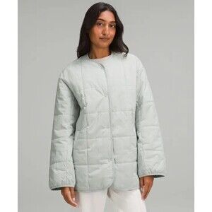 Lululemon Insulated Liner Coat Quilted Button Front Jacket Blue Green Small RARE